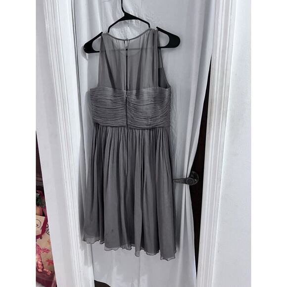 J Crew Gray Silk Chiffon Clara Dress Illusion Mesh Yoke Fitted Bodice 10 - Picture 6 of 7